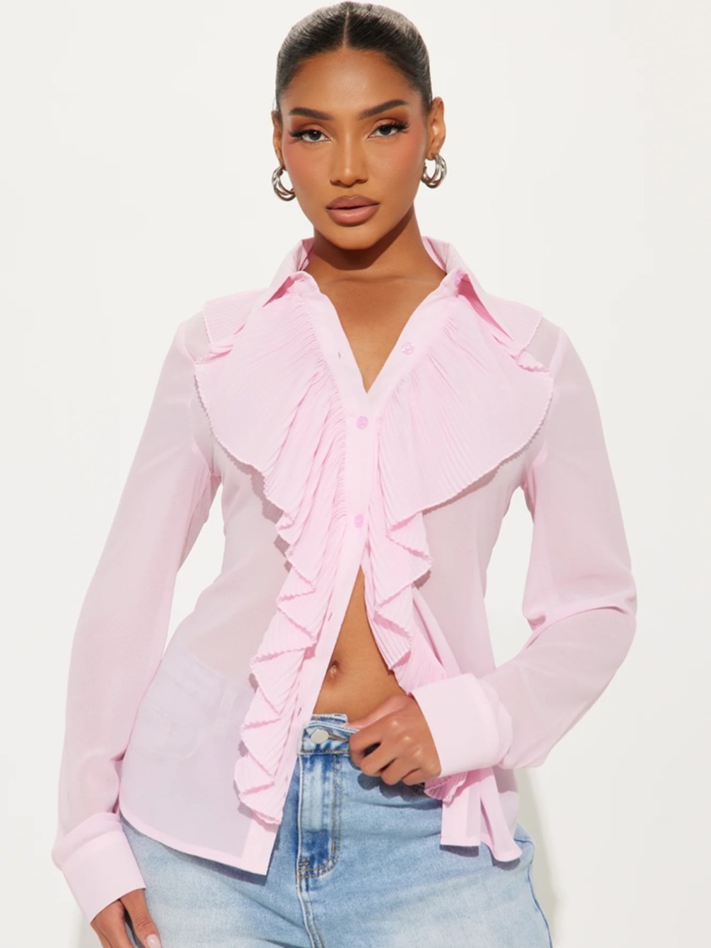 Ruby Rd. Pink Ruffle Trim Shirt Jacket - Picture 11 of 11
